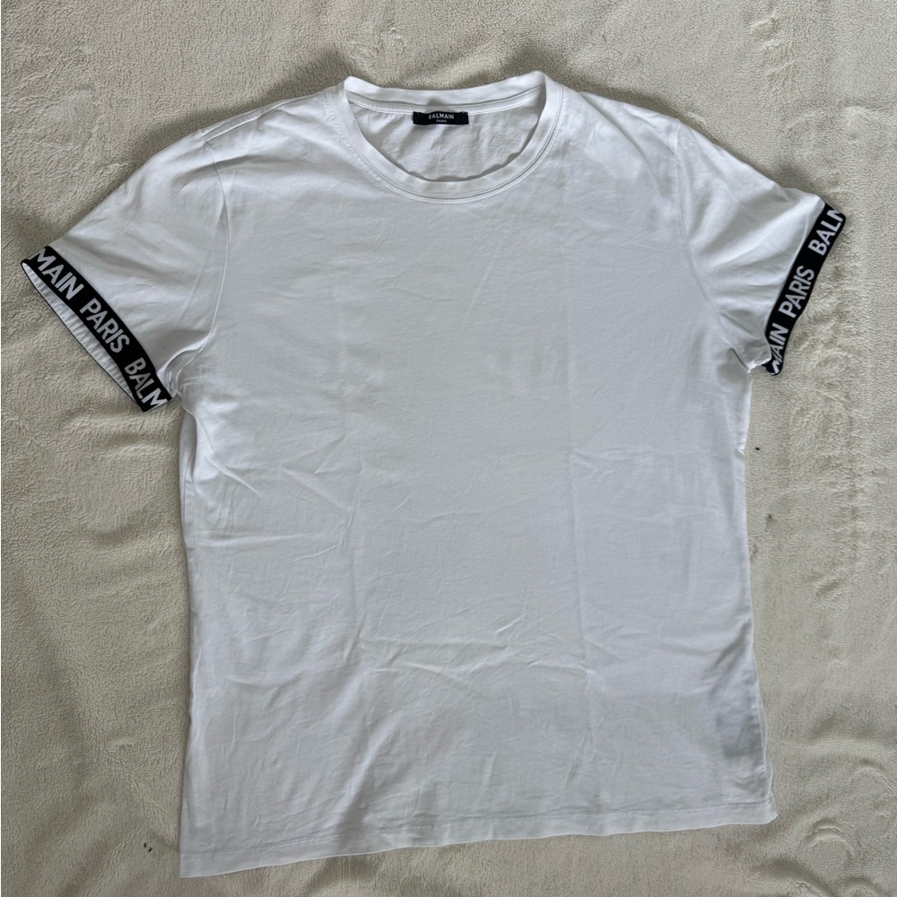 Men’s Authentic Balmain White Printed Crew Neck T-shirt